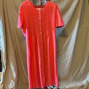 Casual Pink Buttoned Ribbed Midi Dress